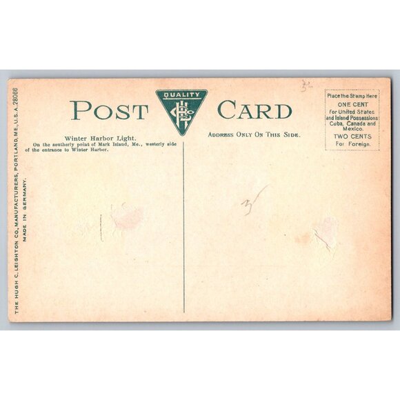 Postcard Unposted Maine Divided Winter Harbor Light #711 - Picture 2 of 2